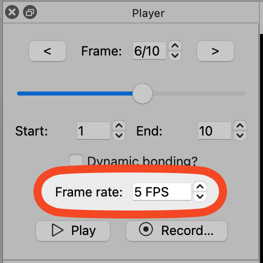 Screenshot of the animation panel indicating the frame rate control
