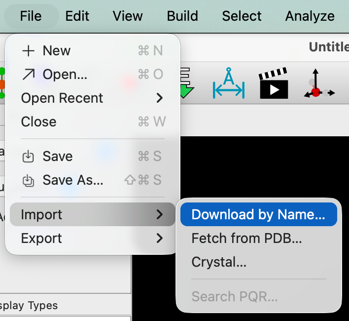 Screenshot of the File menu indicating Import => Download By Name